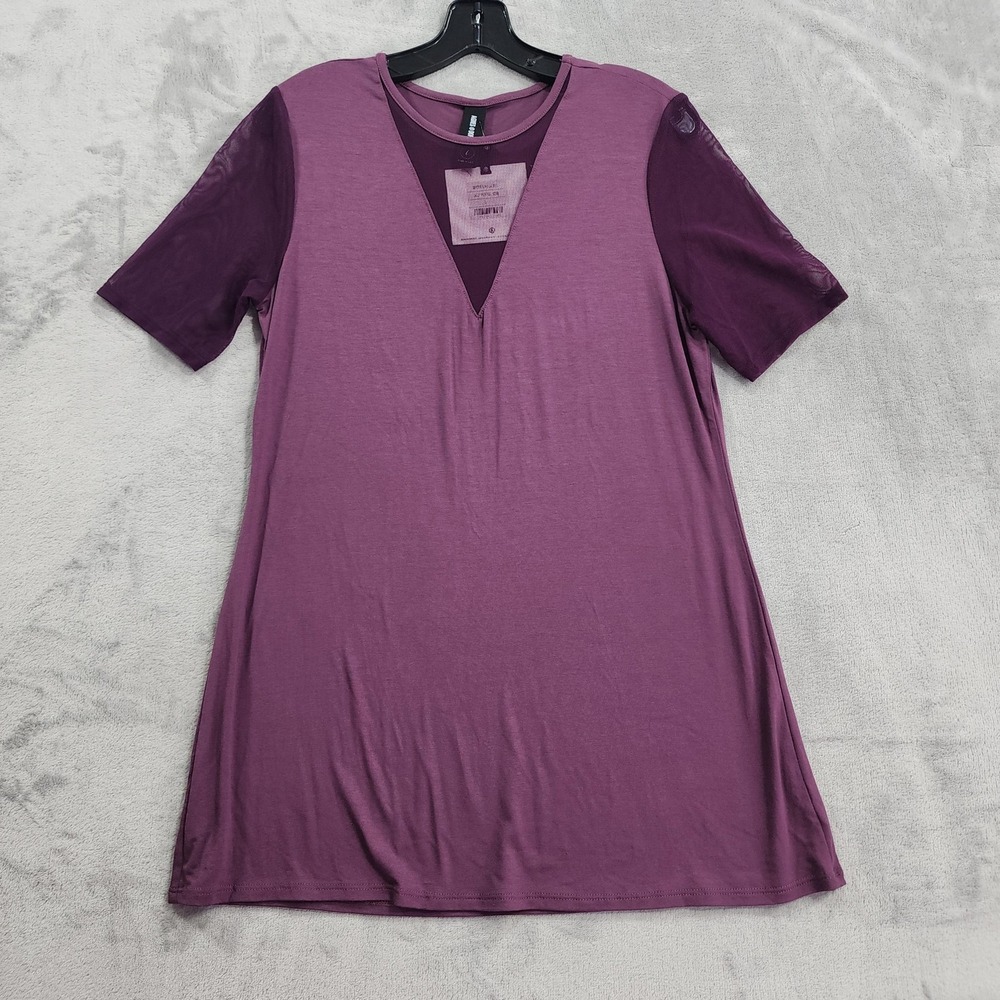 NEW Agnes & Dora Top Womens L Purple Sheer V-Neck Tee Tunic Stretch Lightweight